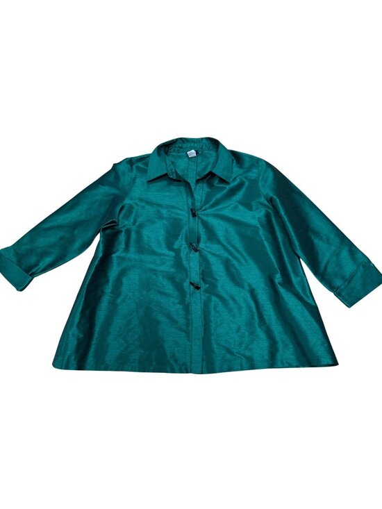 Gump's Tops - Gump's Women's Button Front Top Sz XL Green Silk Blend 3/4 Sleeve Blouse Vintage